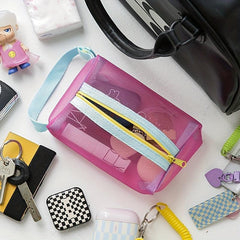 Roomy Mesh Makeup Bag with Handle - Portable Travel Storage Pouch