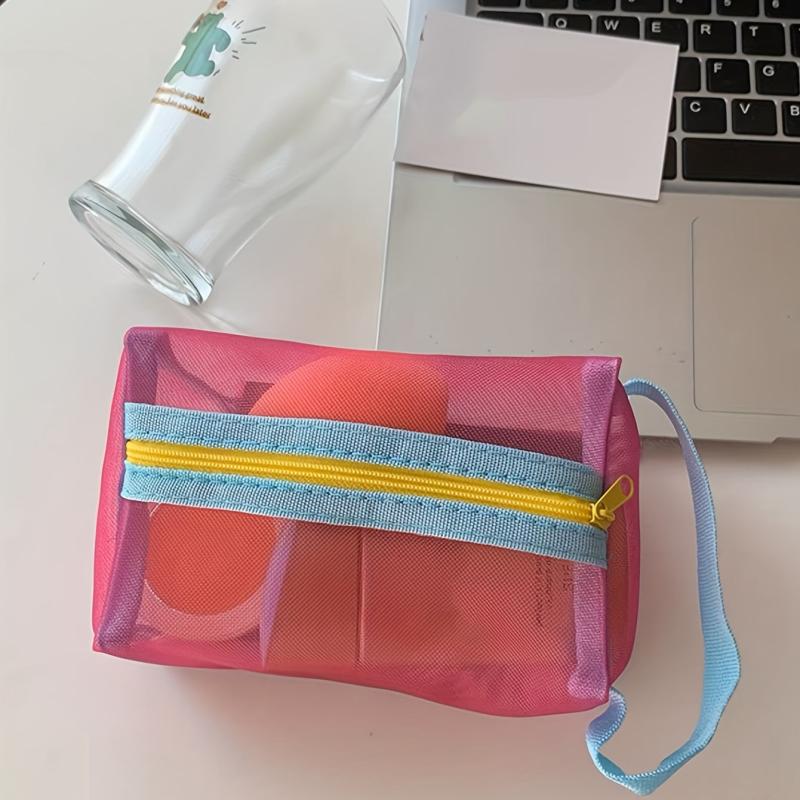 Roomy Mesh Makeup Bag with Handle - Portable Travel Storage Pouch