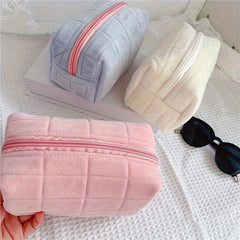 Checkered Cosmetic Bag Travel Storage Toiletry Large Capacity Pink