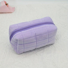Checkered Cosmetic Bag Travel Storage Toiletry Large Capacity Pink