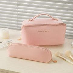 2pcs PU Cosmetic Bag Waterproof Makeup Storage Large Capacity Portable