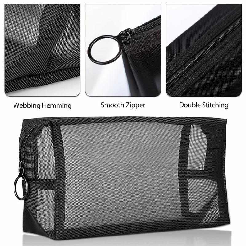 3pcs Portable Mesh Makeup Toiletry Bags with Zipper, Lightweight and Spacious