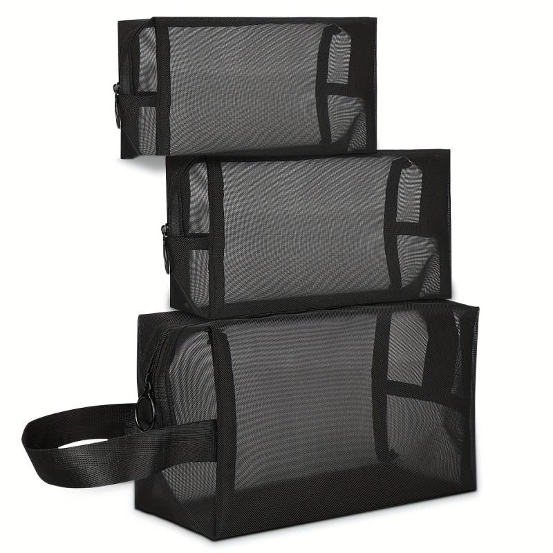 3pcs Portable Mesh Makeup Toiletry Bags with Zipper, Lightweight and Spacious