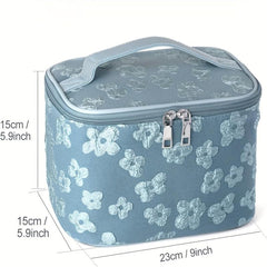 Portable Cosmetic Bag Wrinkled Flower Toiletry Organizer Case Makeup Pouch