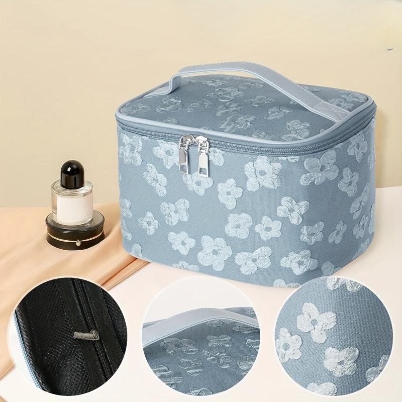 Portable Cosmetic Bag Wrinkled Flower Toiletry Organizer Case Makeup Pouch
