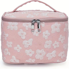 Portable Cosmetic Bag Wrinkled Flower Toiletry Organizer Case Makeup Pouch