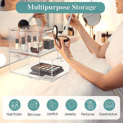 2 Pack Makeup Organizer Clear Plastic Drawer Vanity Kitchen Cabinet Storage