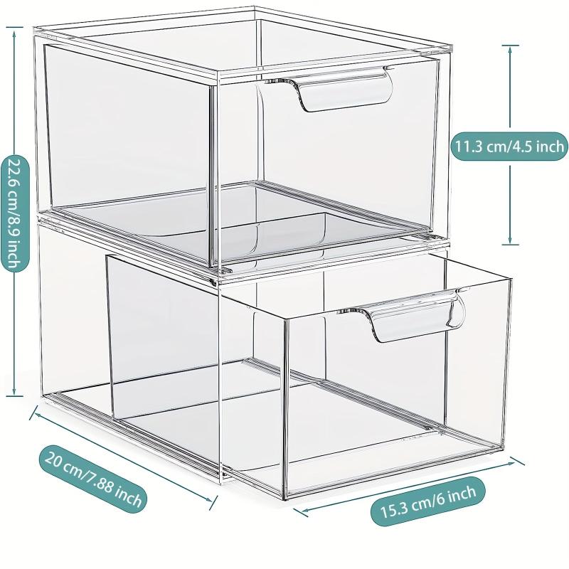2 Pack Makeup Organizer Clear Plastic Drawer Vanity Kitchen Cabinet Storage