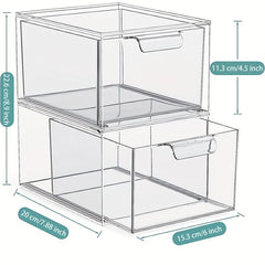 2 Pack Makeup Organizer Clear Plastic Drawer Vanity Kitchen Cabinet Storage