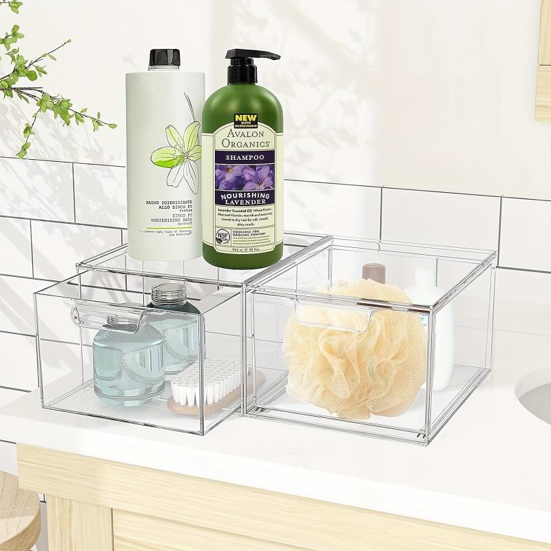 2 Pack Makeup Organizer Clear Plastic Drawer Vanity Kitchen Cabinet Storage