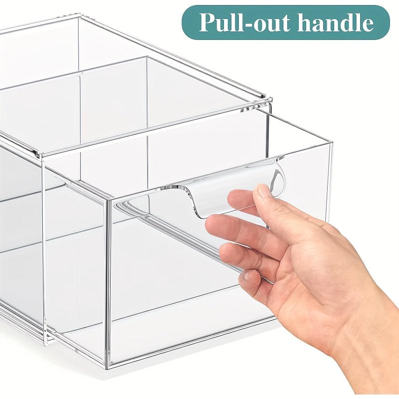 2 Pack Makeup Organizer Clear Plastic Drawer Vanity Kitchen Cabinet Storage
