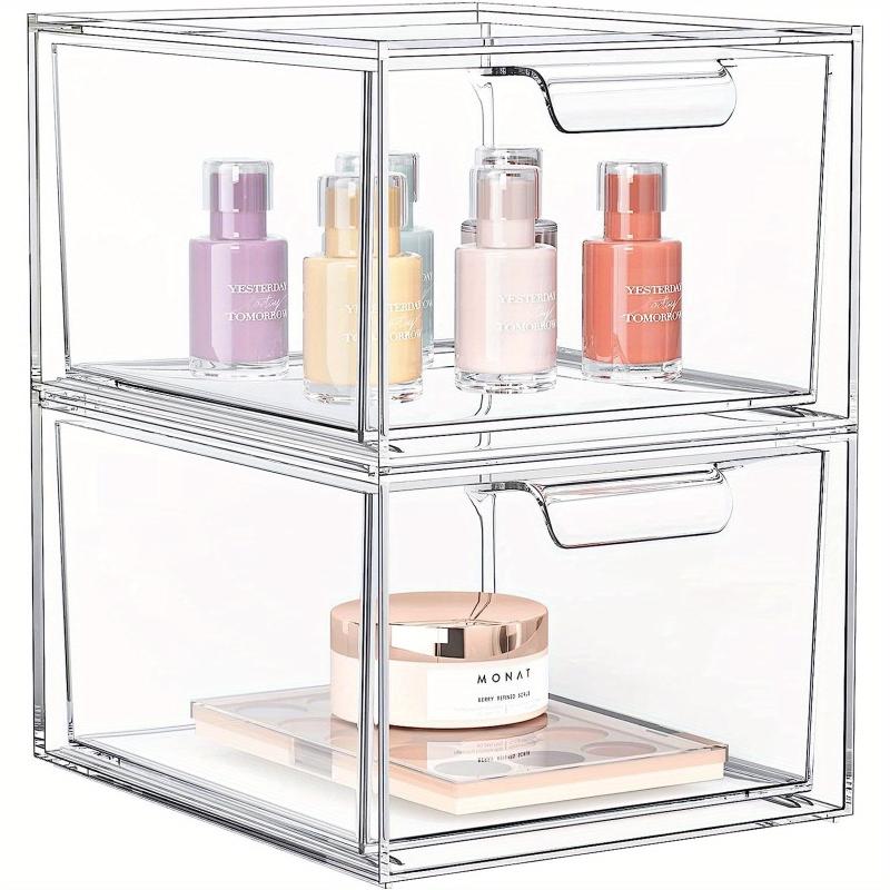 2 Pack Makeup Organizer Clear Plastic Drawer Vanity Kitchen Cabinet Storage