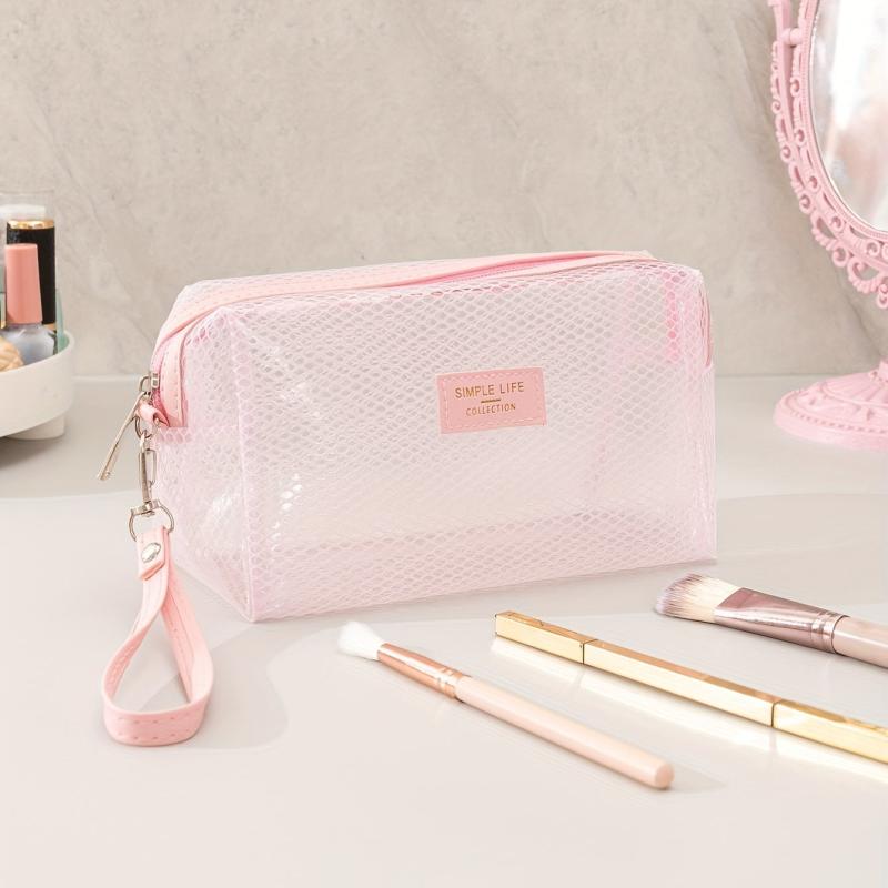 Clear Mesh Pattern Makeup Bag with Wristlet