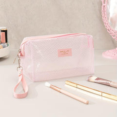 Clear Mesh Pattern Makeup Bag with Wristlet