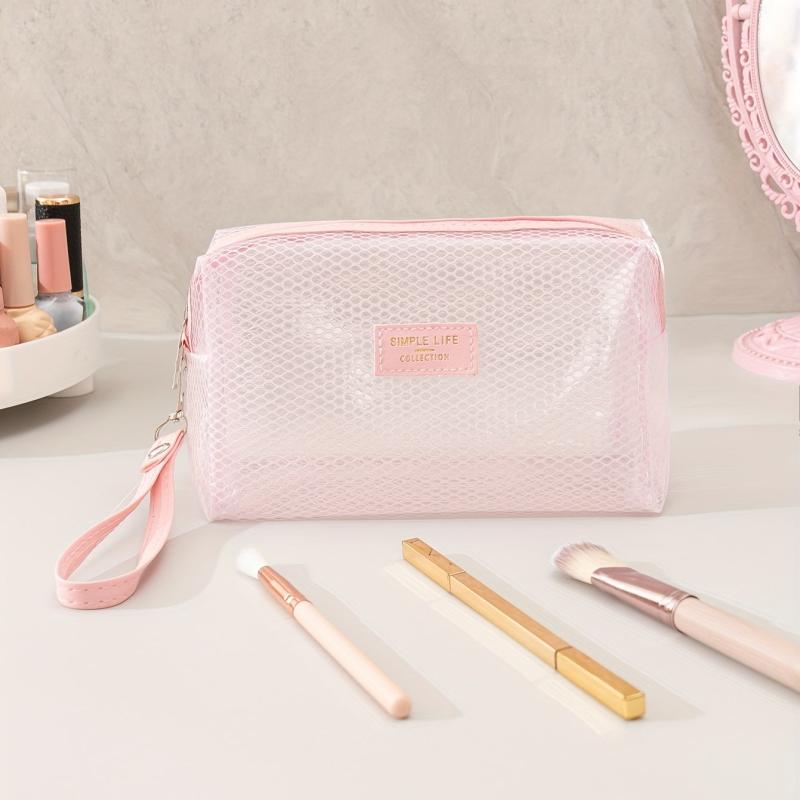 Clear Mesh Pattern Makeup Bag with Wristlet