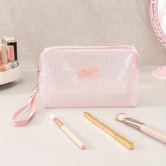 Clear Mesh Pattern Makeup Bag with Wristlet