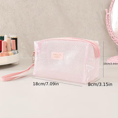 Clear Mesh Pattern Makeup Bag with Wristlet