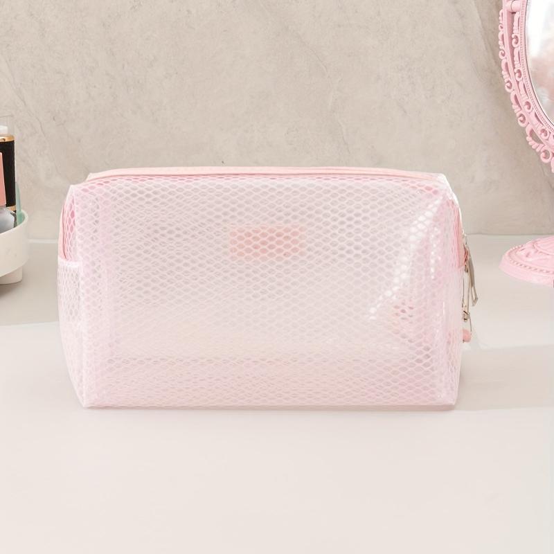 Clear Mesh Pattern Makeup Bag with Wristlet