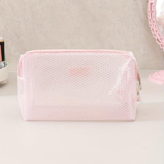 Clear Mesh Pattern Makeup Bag with Wristlet