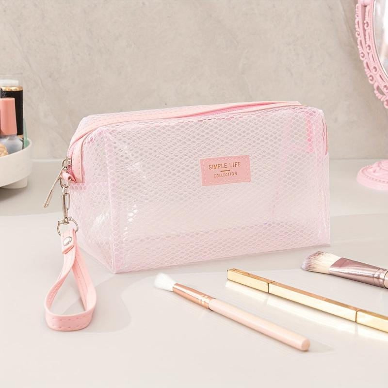 Clear Mesh Pattern Makeup Bag with Wristlet