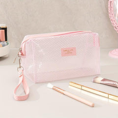 Clear Mesh Pattern Makeup Bag with Wristlet