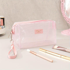 Clear Mesh Pattern Makeup Bag with Wristlet