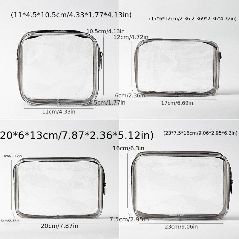 4PCS Transparent PVC Storage Bag Beauty Case Toiletry Bag Zipper Pouch