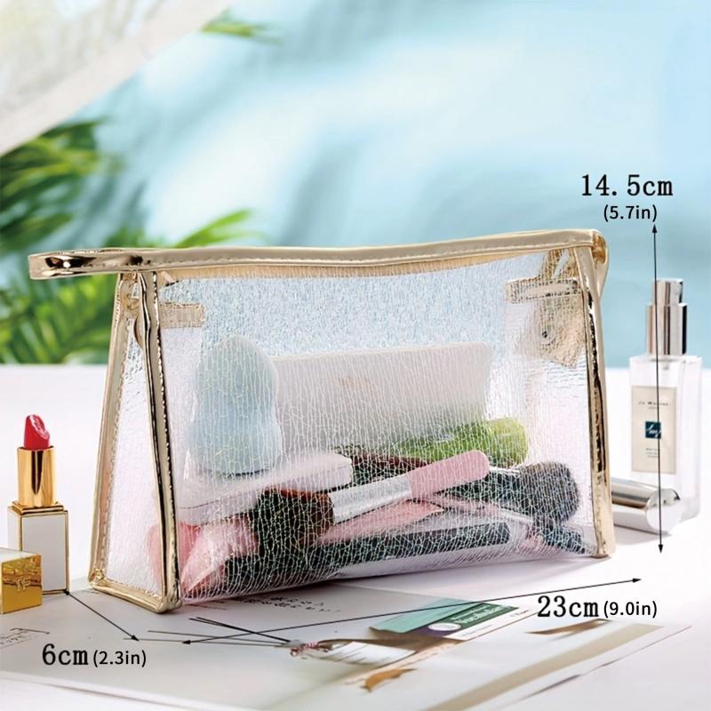 Golden Makeup Pouch Travel Portable Clear Makeup Bag Toiletry Travel Bag