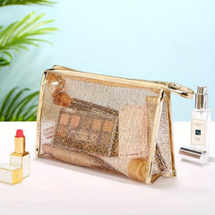 Golden Makeup Pouch Travel Portable Clear Makeup Bag Toiletry Travel Bag