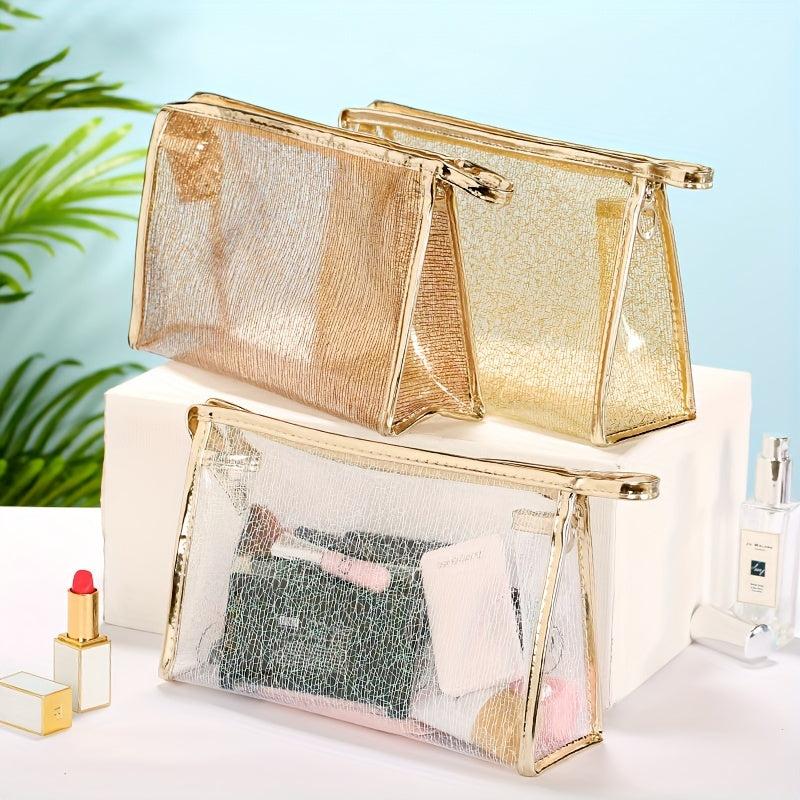 Golden Makeup Pouch Travel Portable Clear Makeup Bag Toiletry Travel Bag