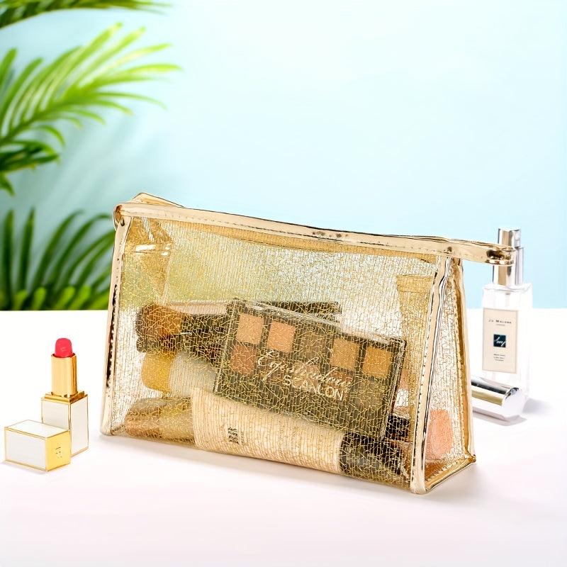 Golden Makeup Pouch Travel Portable Clear Makeup Bag Toiletry Travel Bag