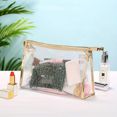 Golden Makeup Pouch Travel Portable Clear Makeup Bag Toiletry Travel Bag