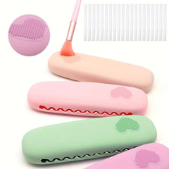 Silicone Makeup Brush Holder & 20 Pcs Protectors Travel Case