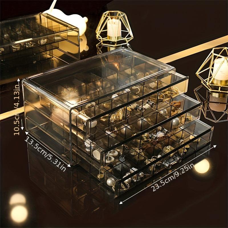 3-Drawer Jewelry Organizer Rings Earrings Holder Clear Box Gift