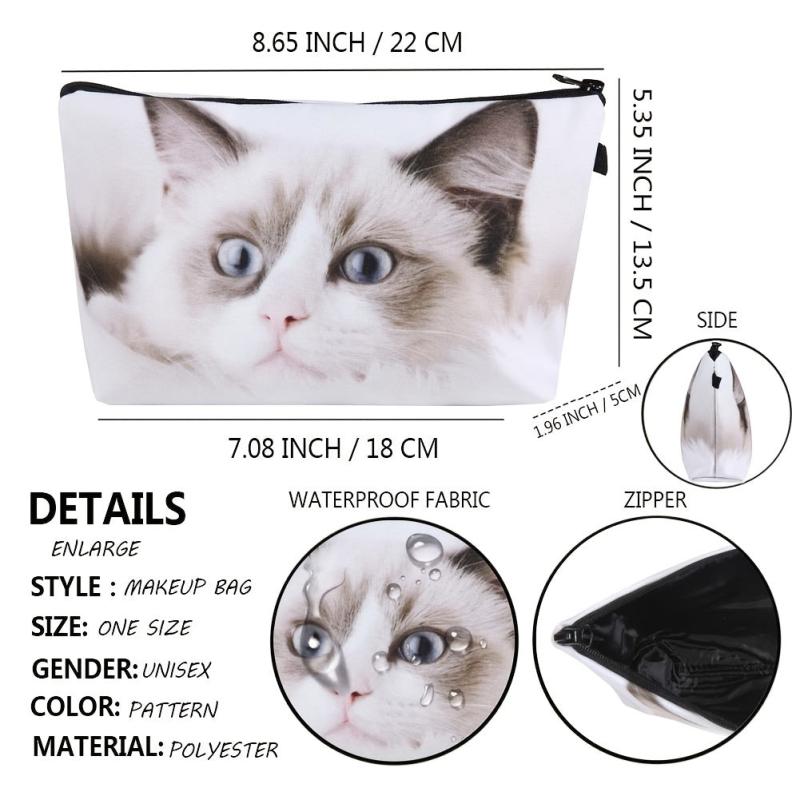 Stylish Cat Pattern Travel Makeup Bag
