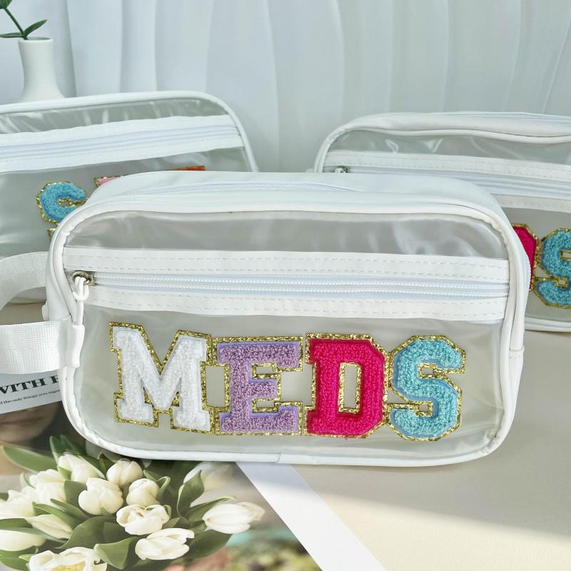SPF Makeup Bag with Preppy Letter Patch for Teen Girls and Women