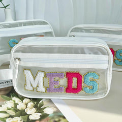 SPF Makeup Bag with Preppy Letter Patch for Teen Girls and Women