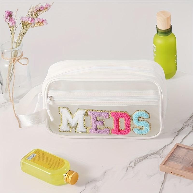 SPF Makeup Bag with Preppy Letter Patch for Teen Girls and Women