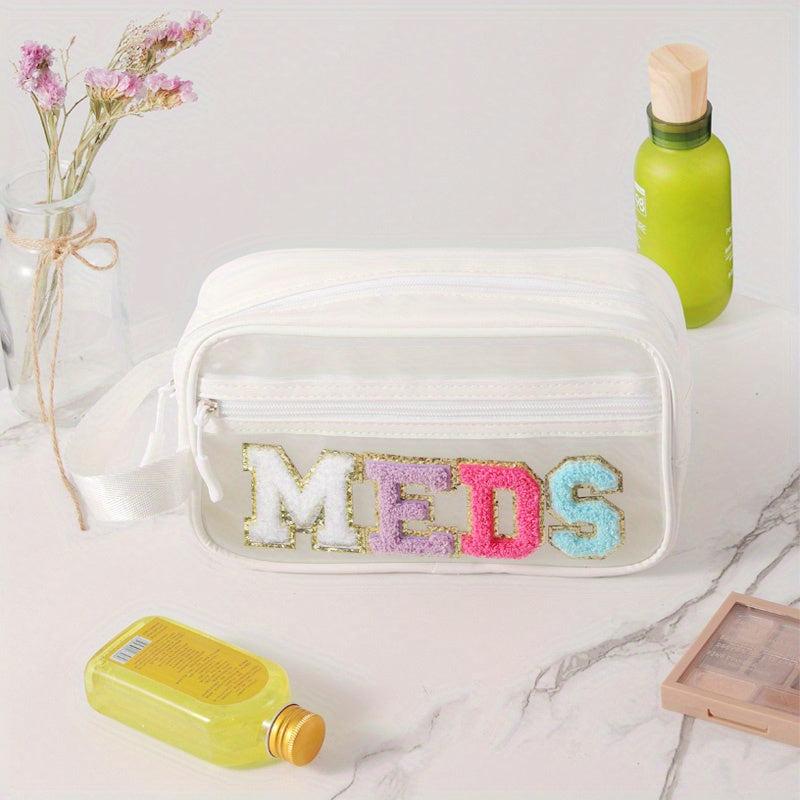 SPF Makeup Bag with Preppy Letter Patch for Teen Girls and Women