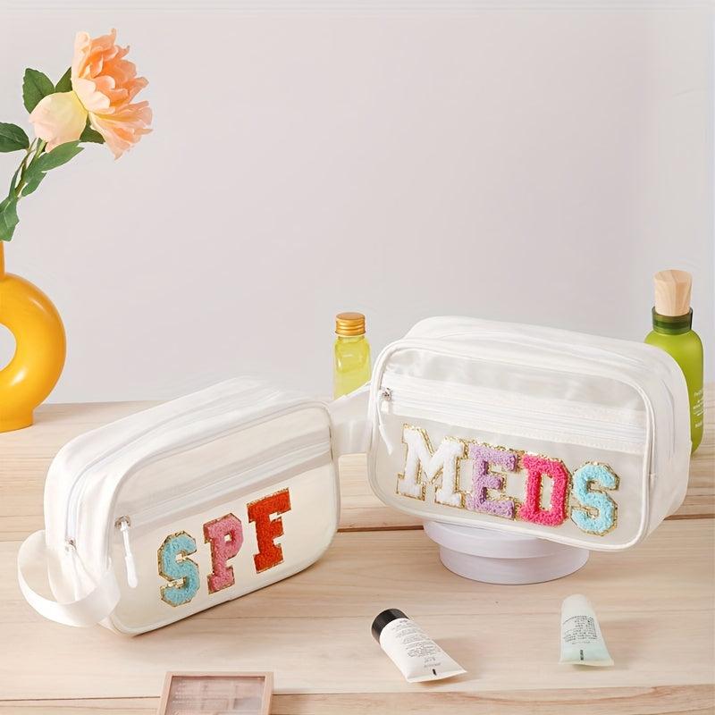SPF Makeup Bag with Preppy Letter Patch for Teen Girls and Women