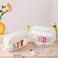 SPF Makeup Bag with Preppy Letter Patch for Teen Girls and Women