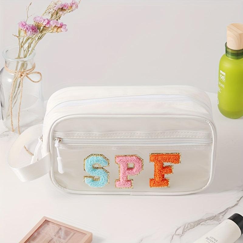 SPF Makeup Bag with Preppy Letter Patch for Teen Girls and Women