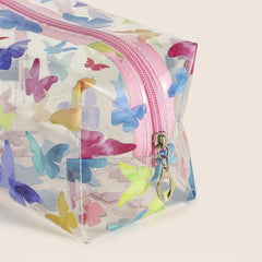 Colorful Butterfly Square Makeup Bag PVC Waterproof Zipper Roomy Makeup Pouch