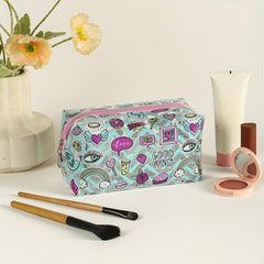 Rainbow Heart Pattern Makeup Bag PVC Waterproof Zipper Pouch