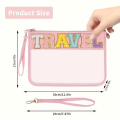 Chenille Letter Zipper Bag Pink Rose