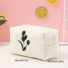 Tulip Embroidery Square Makeup Bag Roomy Zipper Toiletry Bag