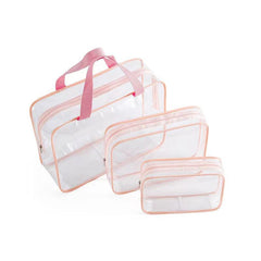 3Pcs Clear Cosmetics Toiletry Bag Portable PVC Travel Wash Storage Grey Pink