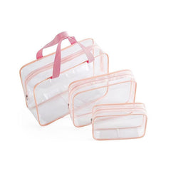 3Pcs Clear Cosmetics Toiletry Bag Portable PVC Travel Wash Storage Grey Pink