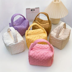 Heart Quilted Travel Makeup Bag Portable Cosmetic Bag