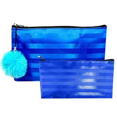 2Pcs Stripes Pattern Makeup Pouch & Waterproof Cosmetic Bags